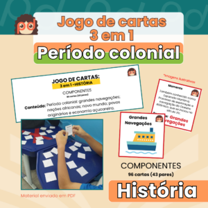 Período colonial: Jogo de cartas 3 em 1: História