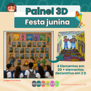 Painel 3D com ilusão de ótica– Arraiá / Festa Junina (para colorir)